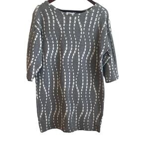 Zara Women Sweater M Gray White Abstract‎ Stripe Tunic 3/4 Sleeve Stretch Cozy